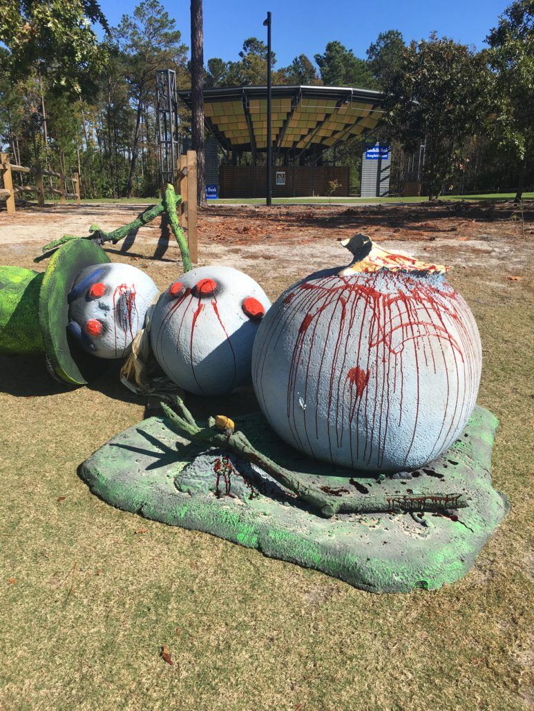 Bloody Snowman made of painted pumpkins