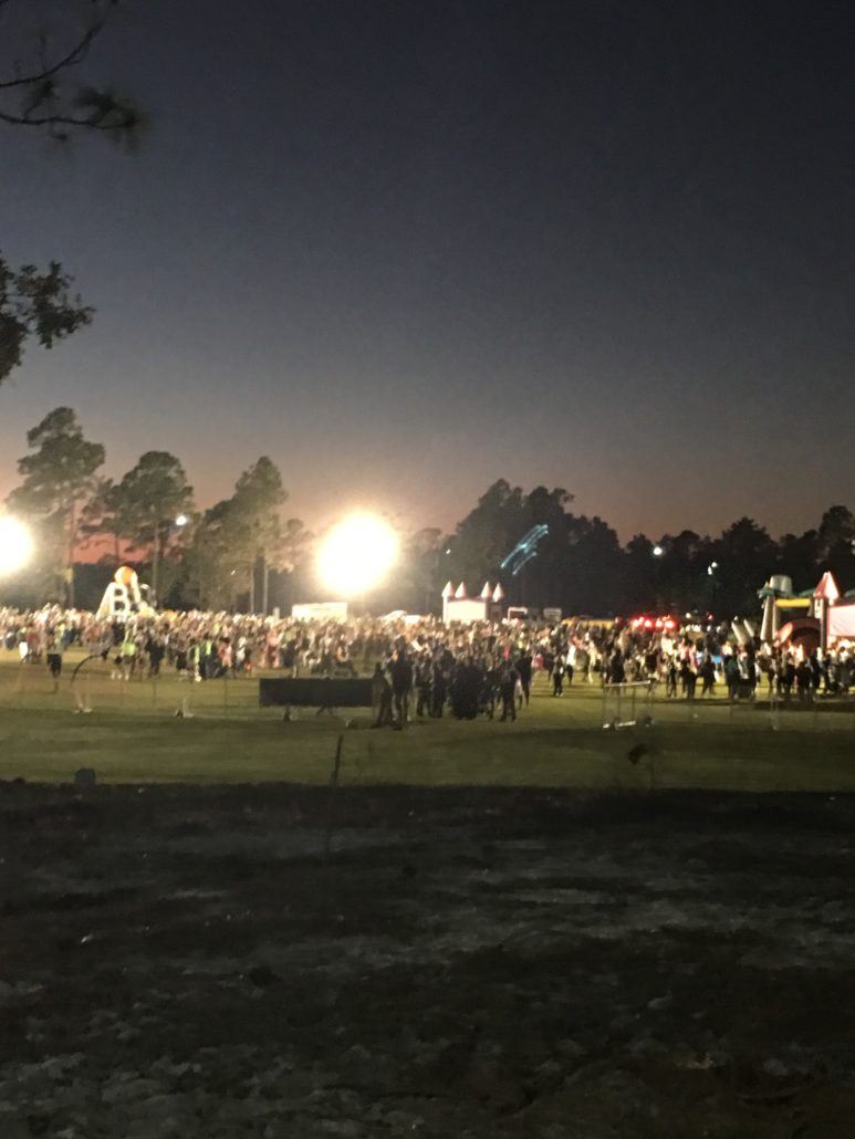 Howl-O-Scream participants in the meadow at night